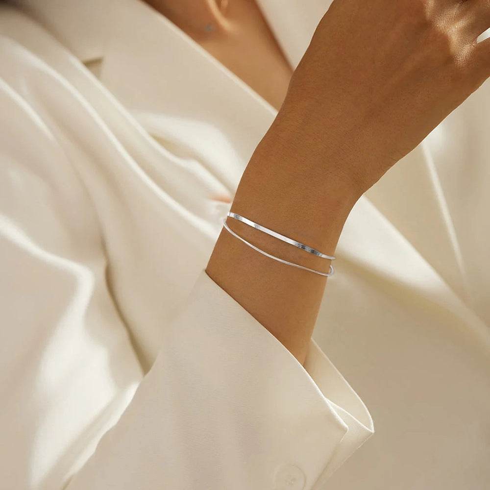 Fashionable minimalist stacking style 925 silver double-layer snake bone chain bracelet for women - MOWTE