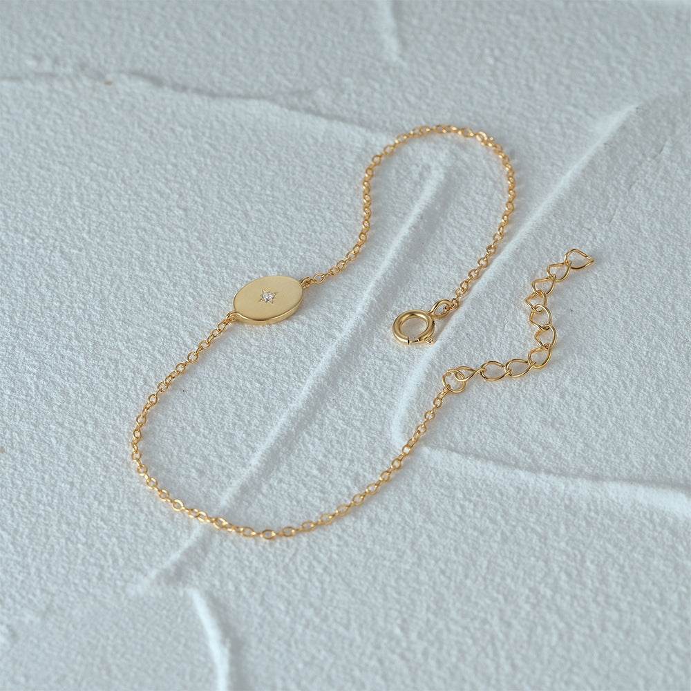 S925 pure silver single diamond inlaid round brand octagonal star women's bracelet - MOWTE