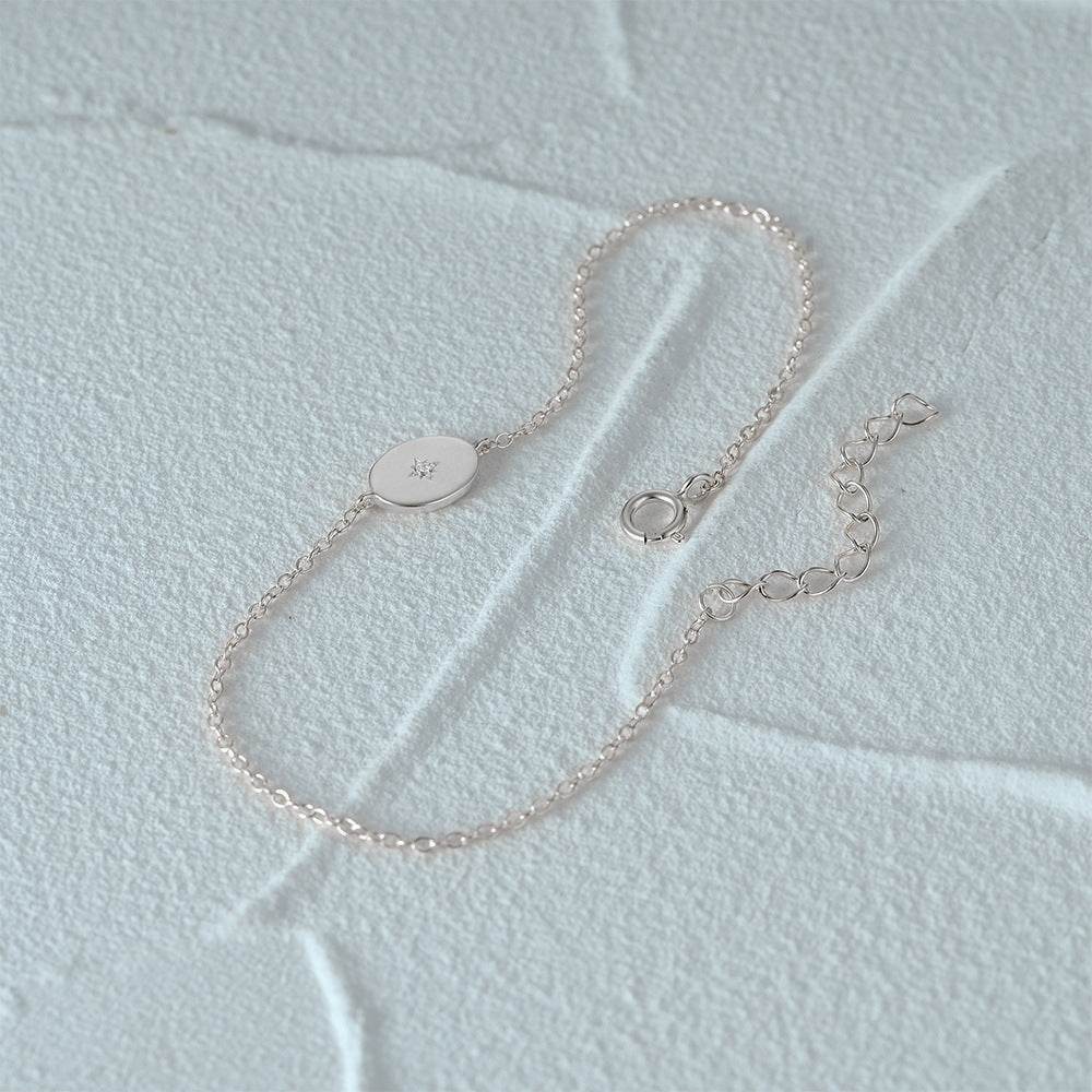 S925 pure silver single diamond inlaid round brand octagonal star women's bracelet - MOWTE