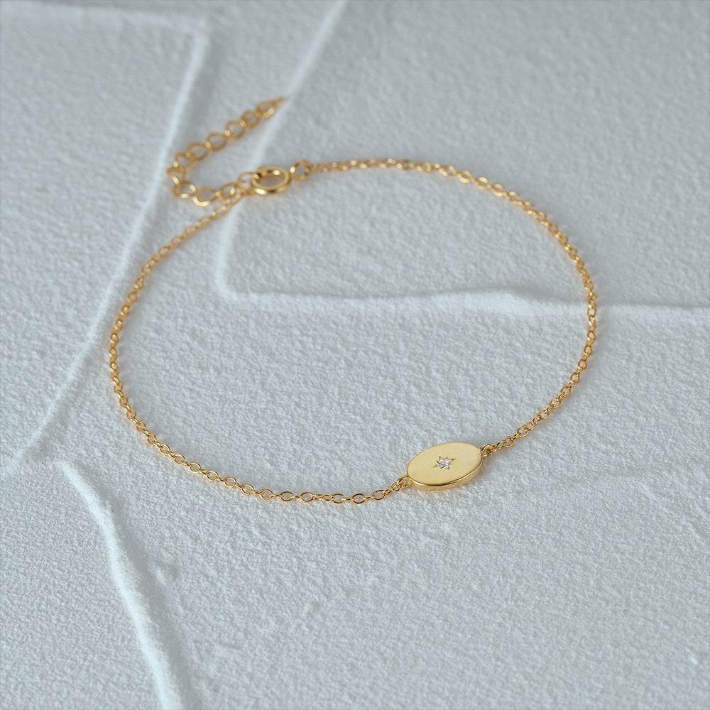 S925 pure silver single diamond inlaid round brand octagonal star women's bracelet - MOWTE