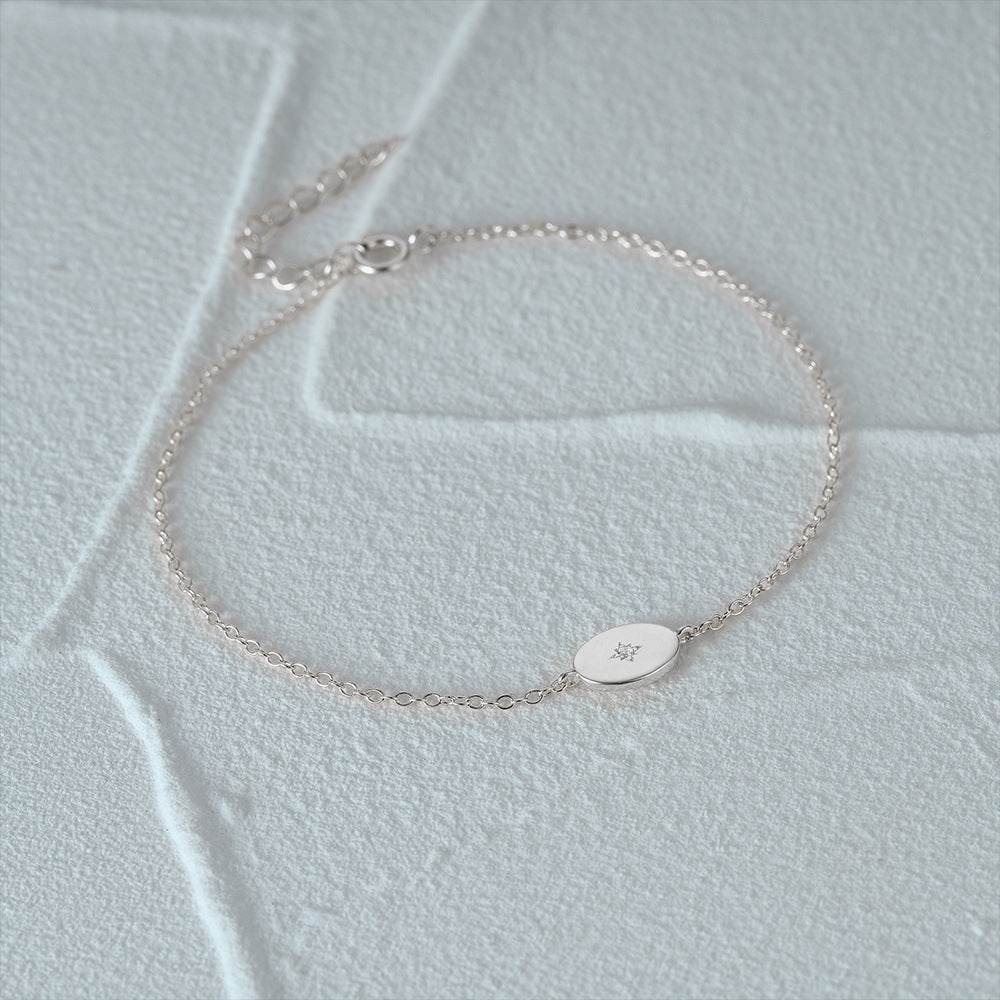 S925 pure silver single diamond inlaid round brand octagonal star women's bracelet - MOWTE