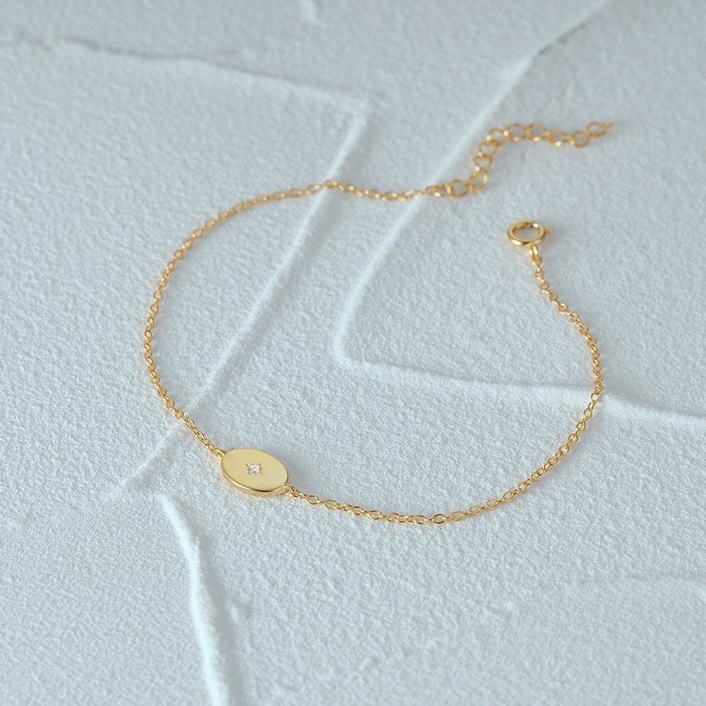 S925 pure silver single diamond inlaid round brand octagonal star women's bracelet - MOWTE