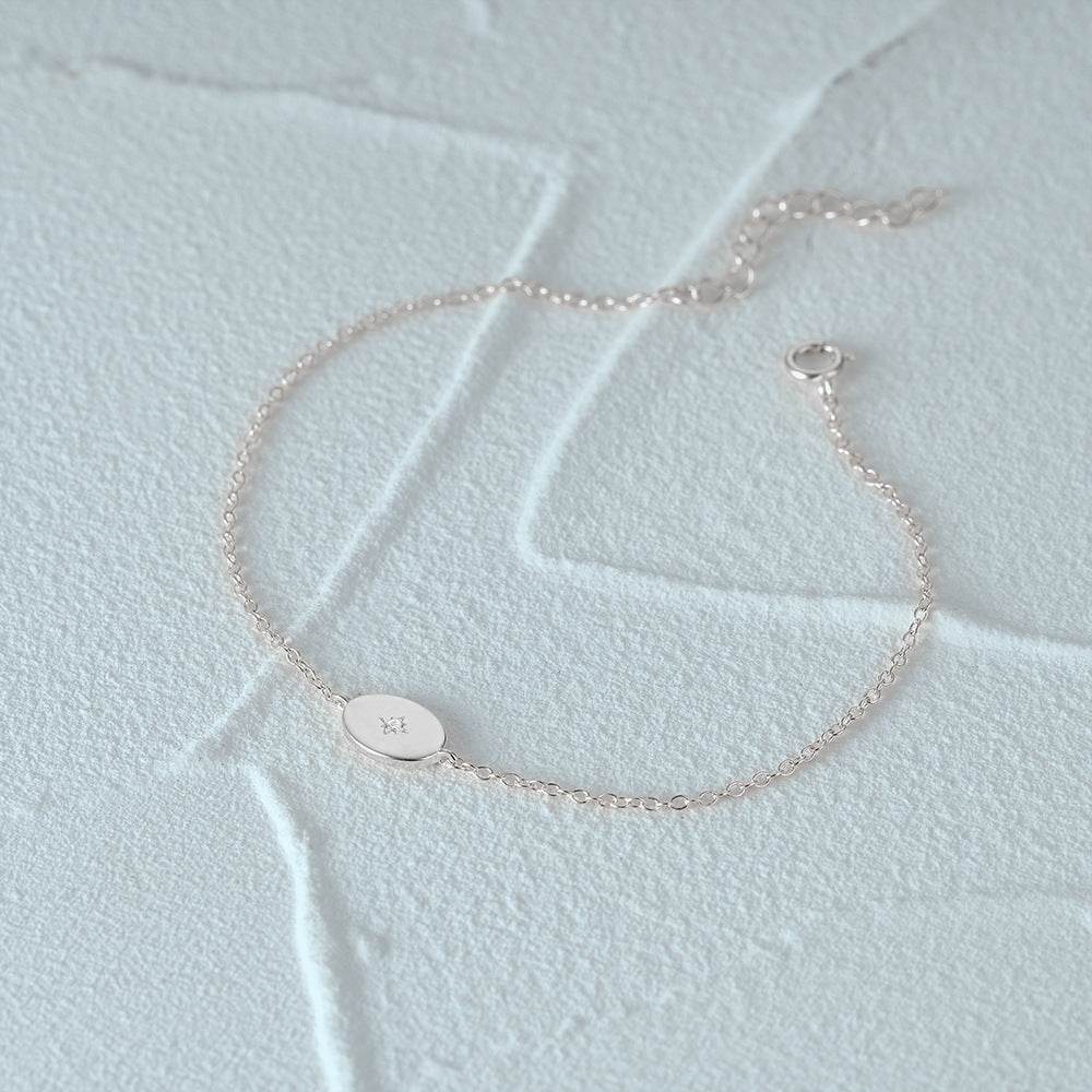 S925 pure silver single diamond inlaid round brand octagonal star women's bracelet - MOWTE