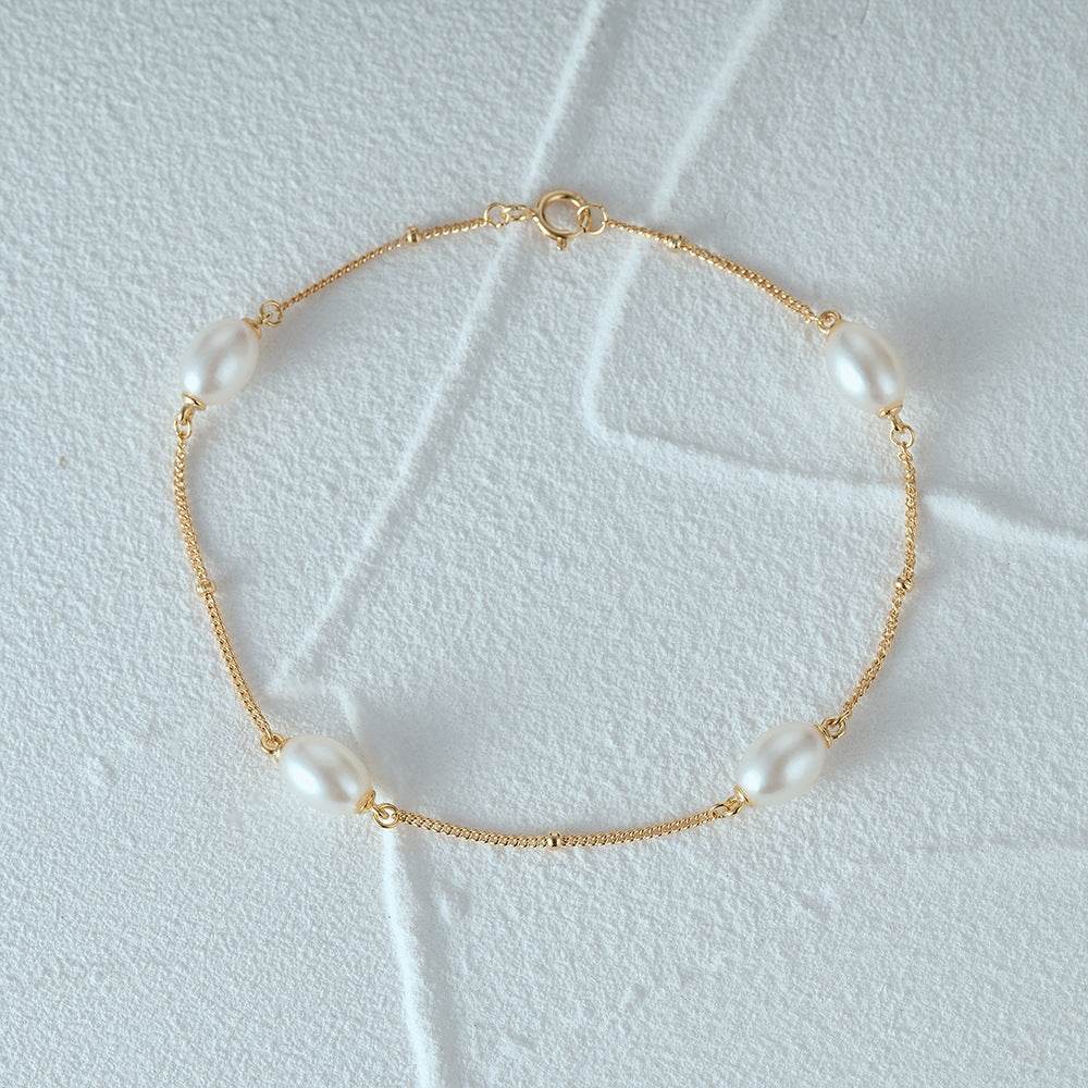 S925 pure silver interval pearl diamond women's bracelet - MOWTE