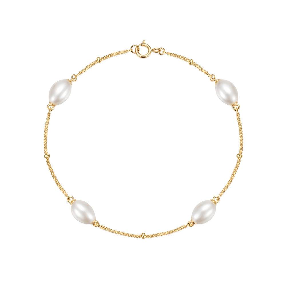 S925 pure silver interval pearl diamond women's bracelet - MOWTE