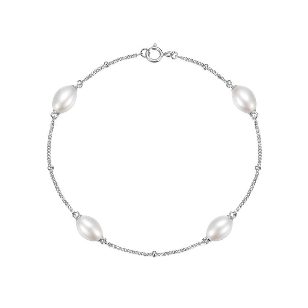S925 pure silver interval pearl diamond women's bracelet - MOWTE