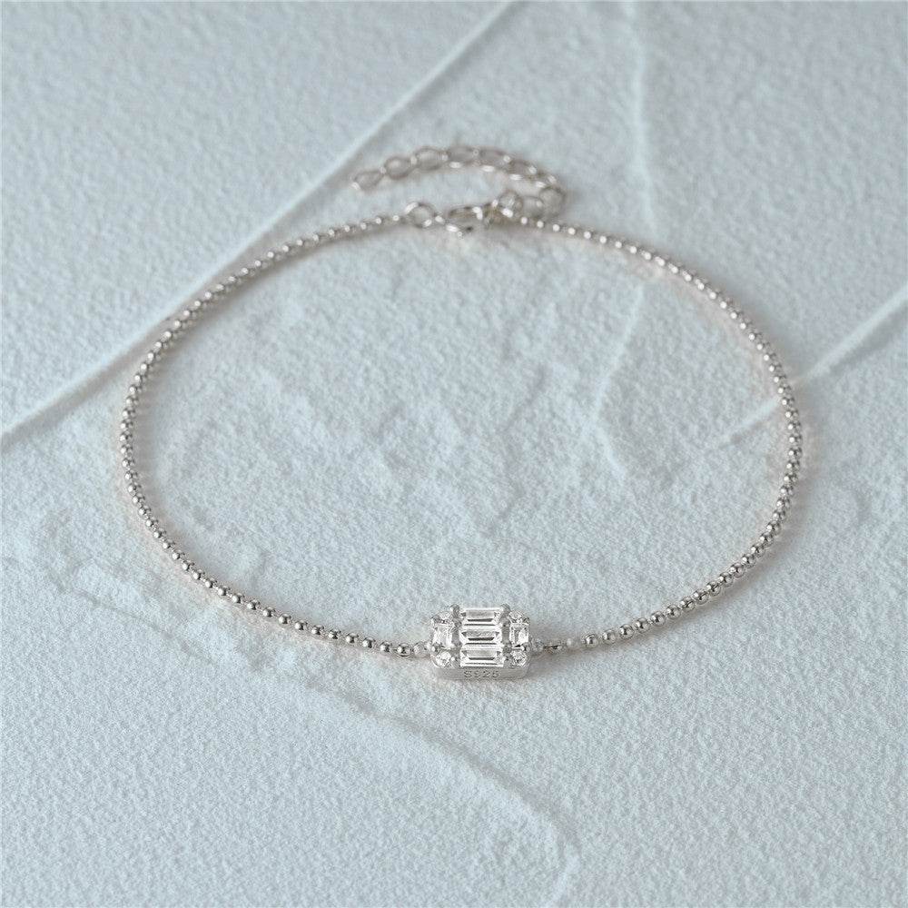 S925 pure silver square diamond inlaid chain daily matching women's bracelet - MOWTE