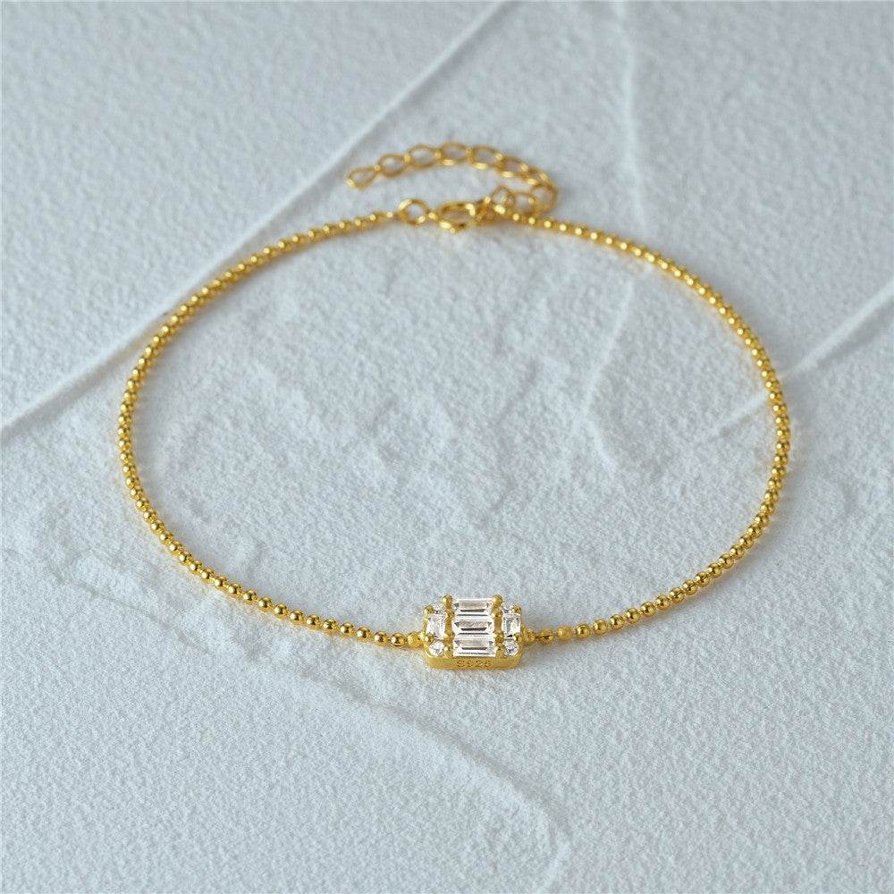S925 pure silver square diamond inlaid chain daily matching women's bracelet - MOWTE