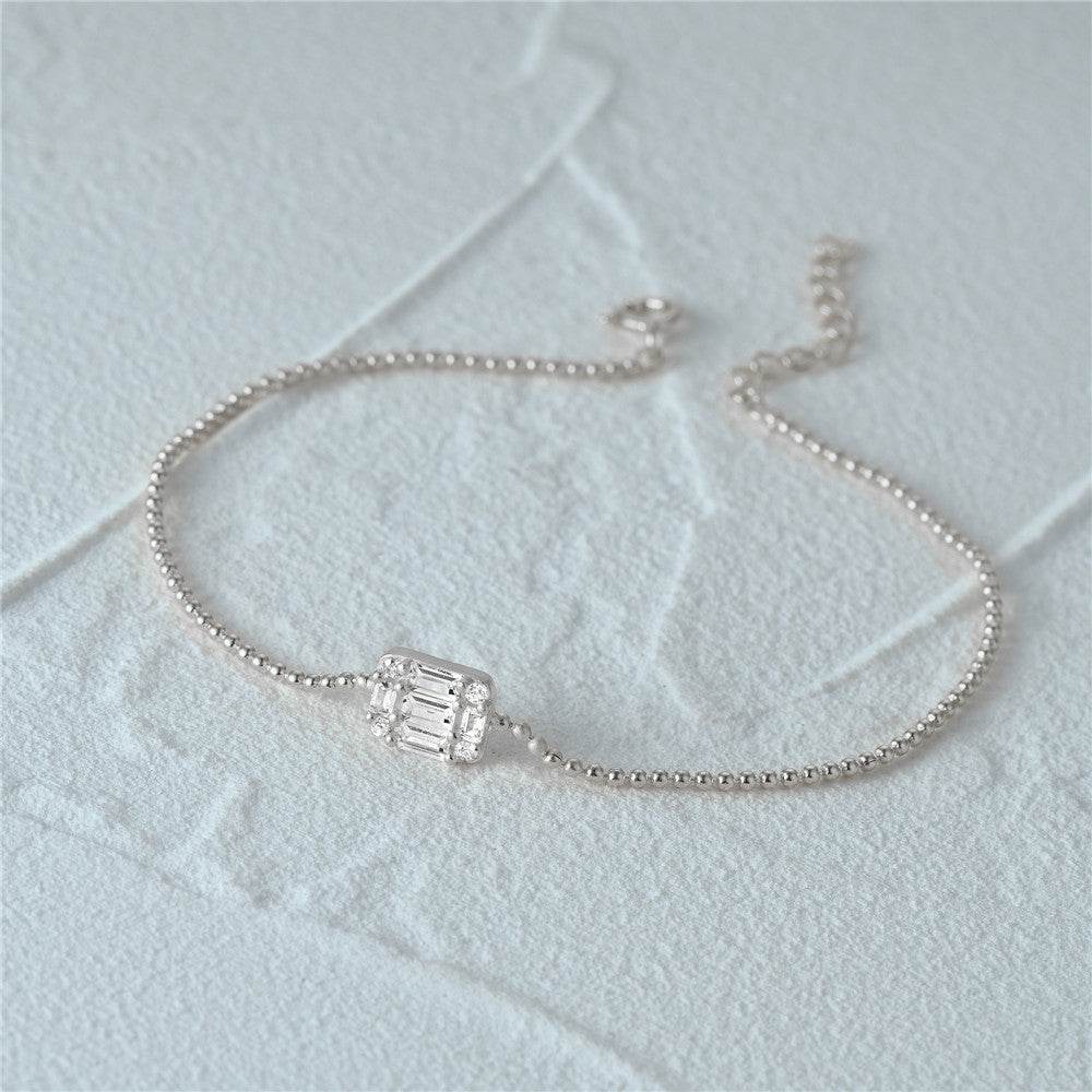 S925 pure silver square diamond inlaid chain daily matching women's bracelet - MOWTE