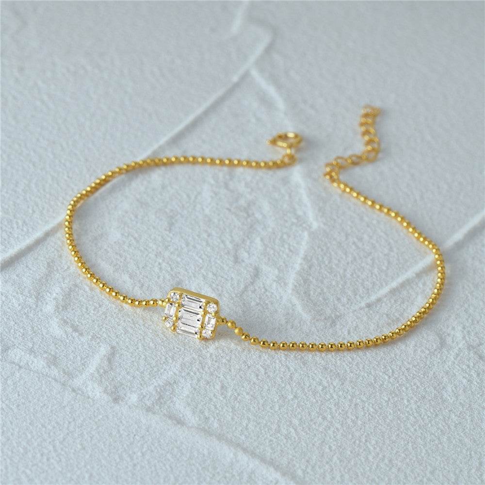 S925 pure silver square diamond inlaid chain daily matching women's bracelet - MOWTE