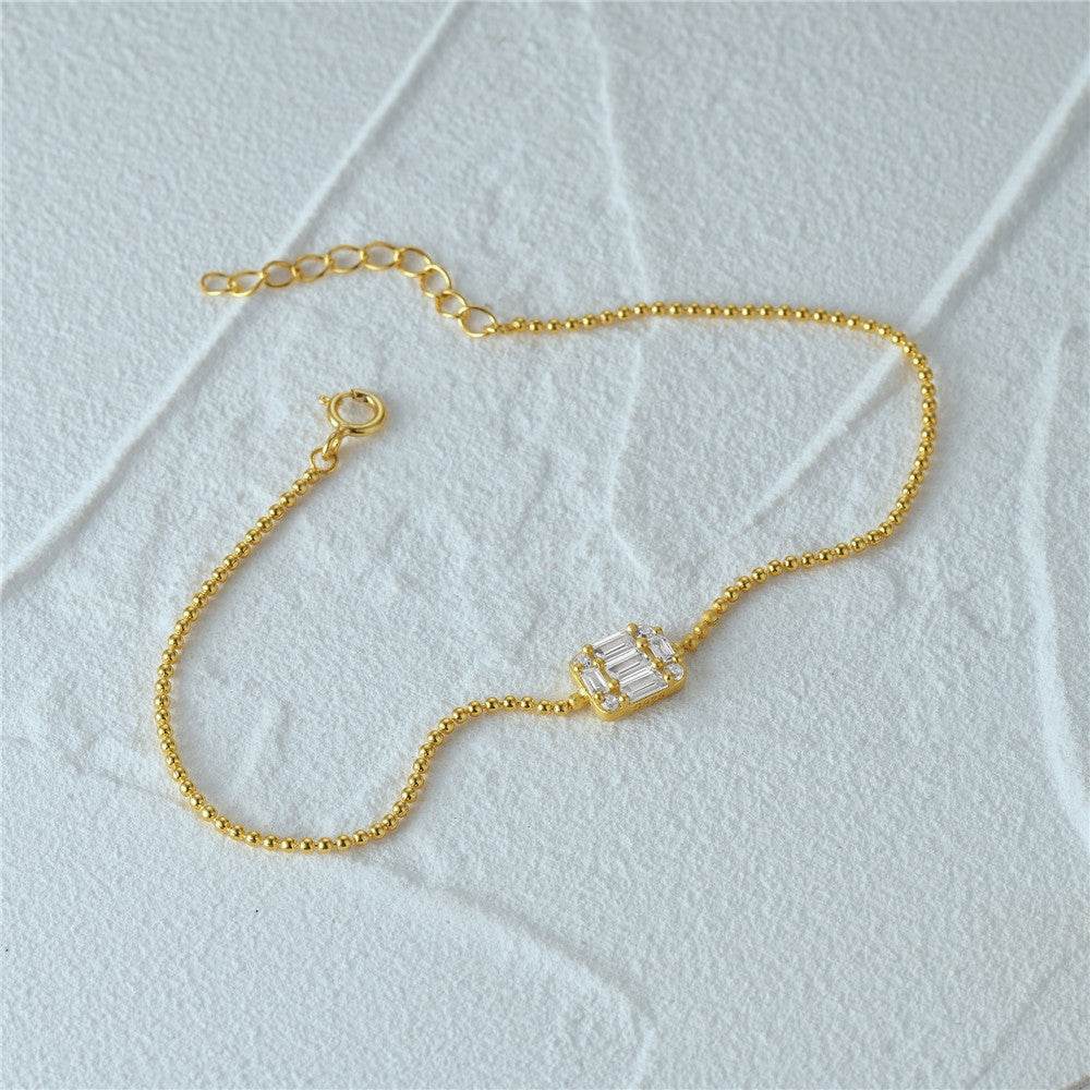 S925 pure silver square diamond inlaid chain daily matching women's bracelet - MOWTE