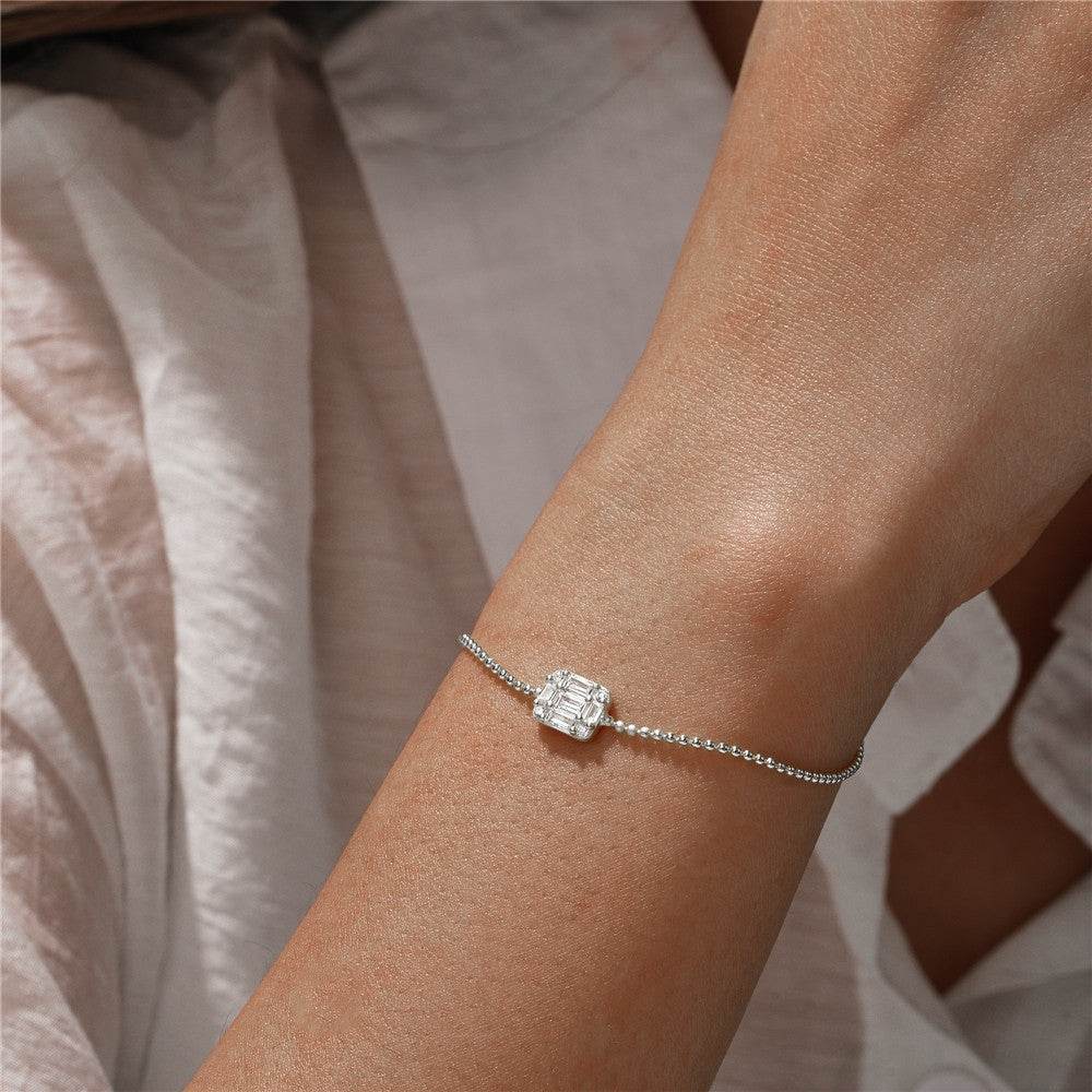 S925 pure silver square diamond inlaid chain daily matching women's bracelet - MOWTE