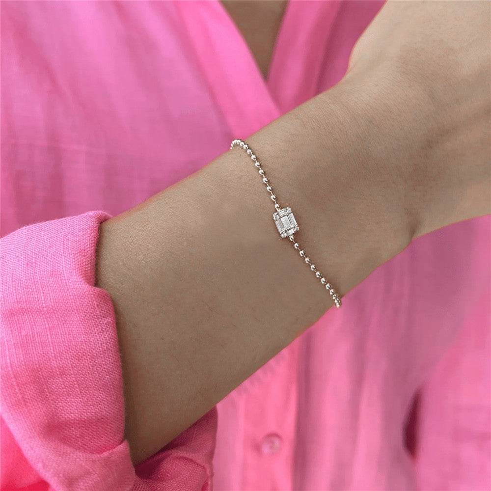 S925 pure silver square diamond inlaid chain daily matching women's bracelet - MOWTE