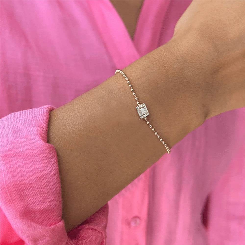 S925 pure silver square diamond inlaid chain daily matching women's bracelet - MOWTE