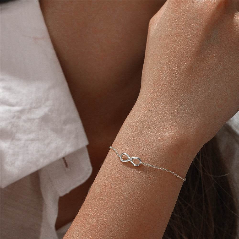 S925 pure silver eight character simple classic eternal chain daily matching women's bracelet - MOWTE