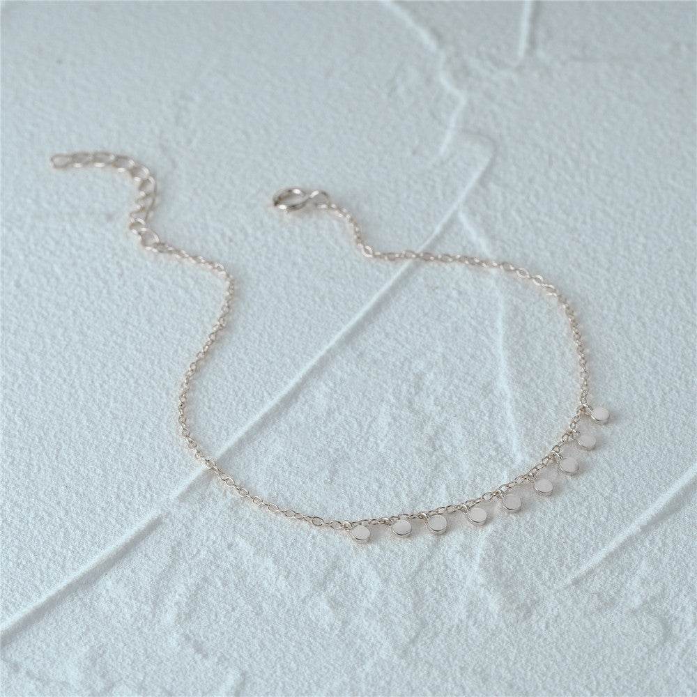 S925 pure silver simple round piece daily matching women's bracelet - MOWTE