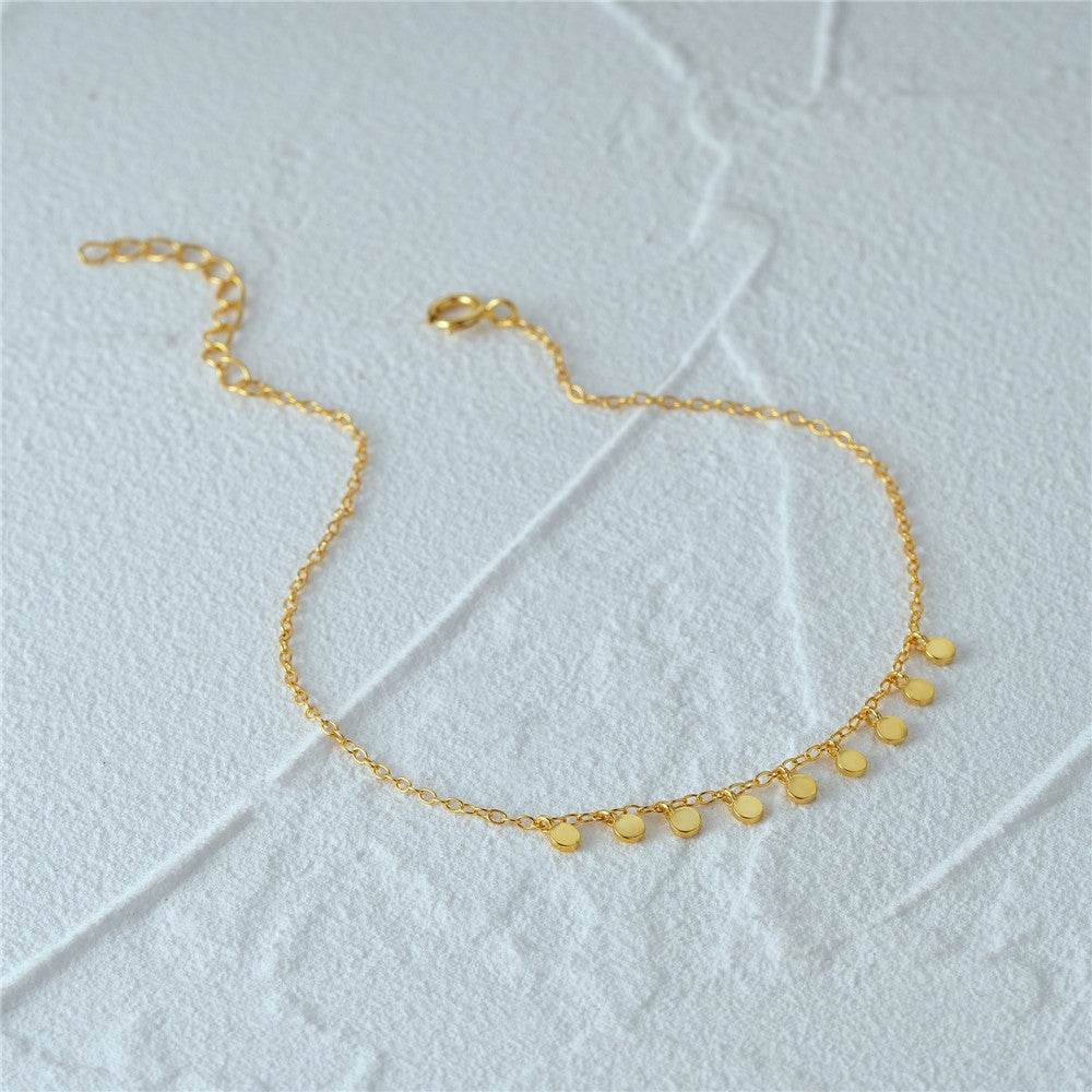 S925 pure silver simple round piece daily matching women's bracelet - MOWTE