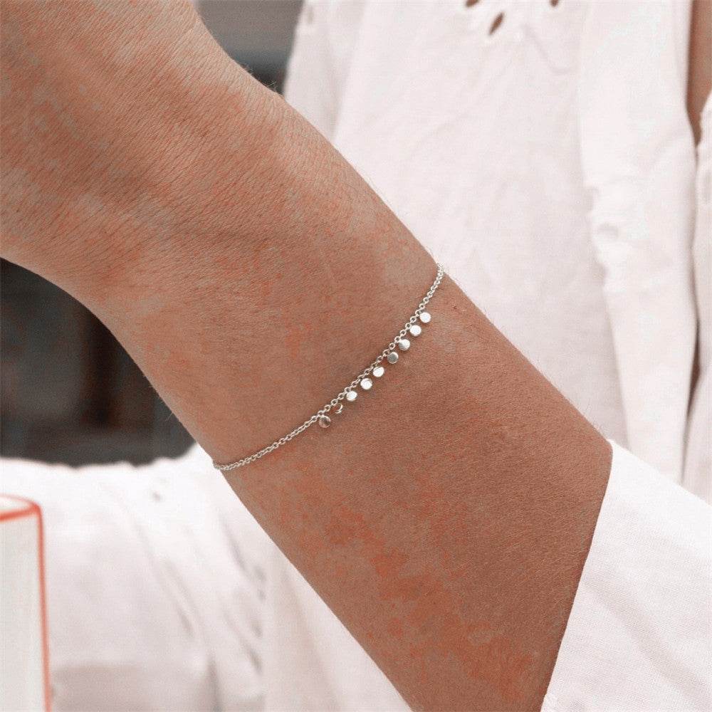 S925 pure silver simple round piece daily matching women's bracelet - MOWTE