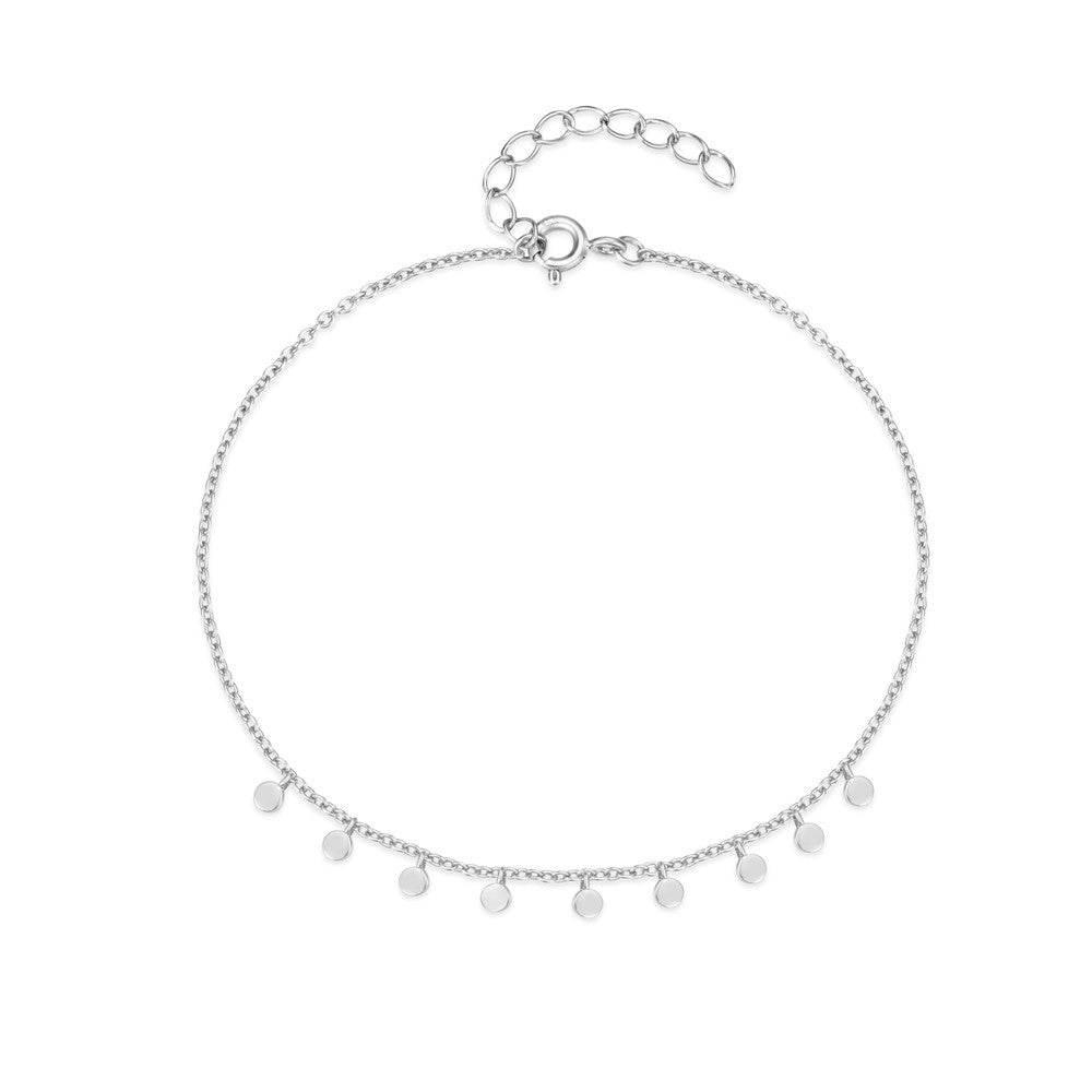 S925 pure silver simple round piece daily matching women's bracelet - MOWTE