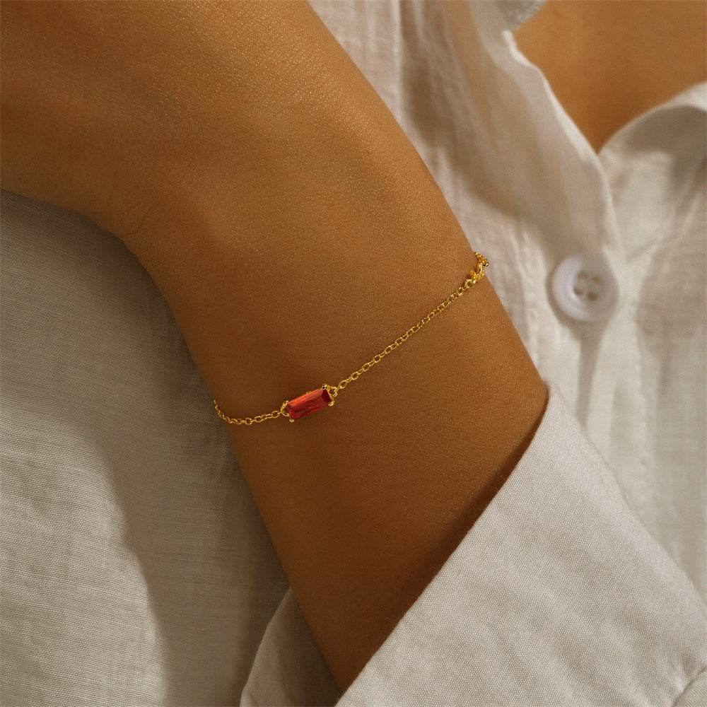 S925 pure silver simple classic simple rectangular versatile basic bracelet - MOWTE