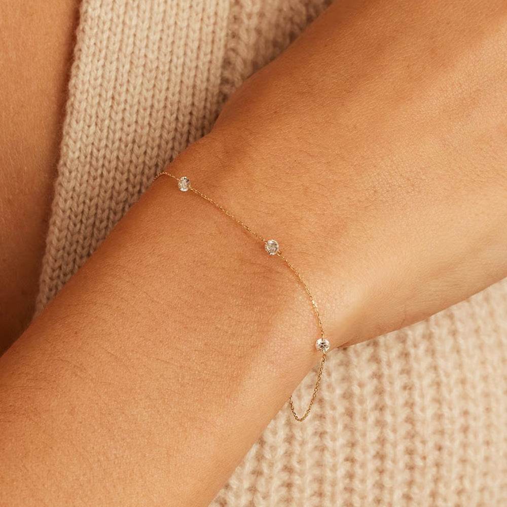 S925 pure silver three diamond studded light luxury temperament layered daily bracelet for women - MOWTE