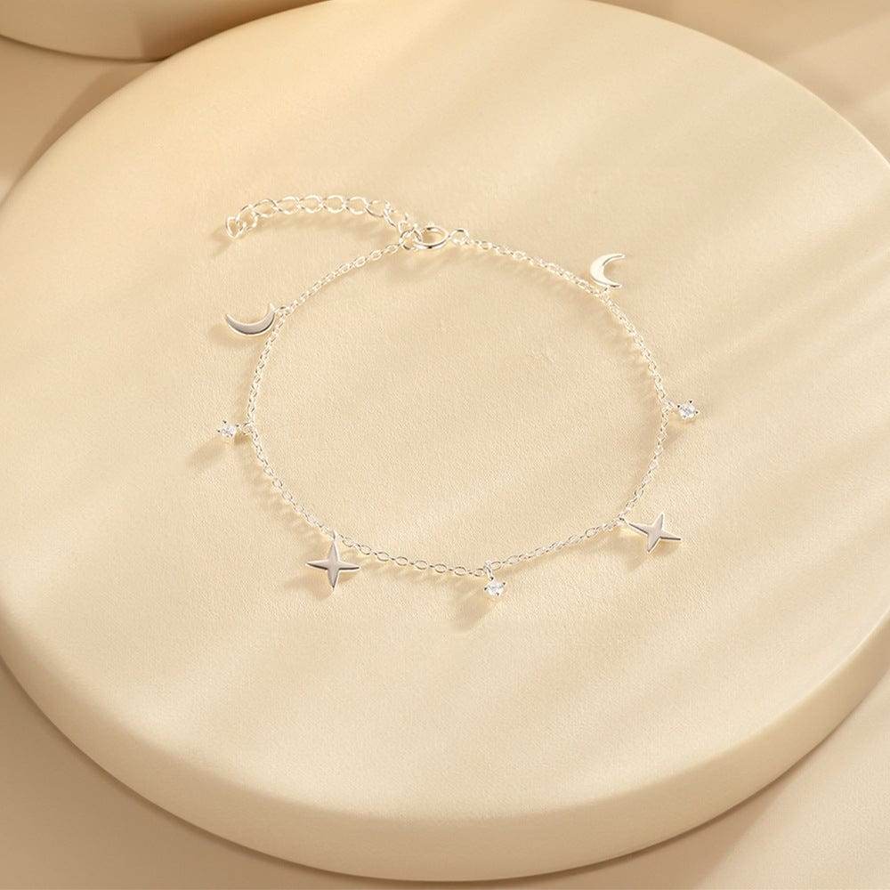 925 sterling silver layered four-star set with diamonds moon women's daily matching bracelet - MOWTE