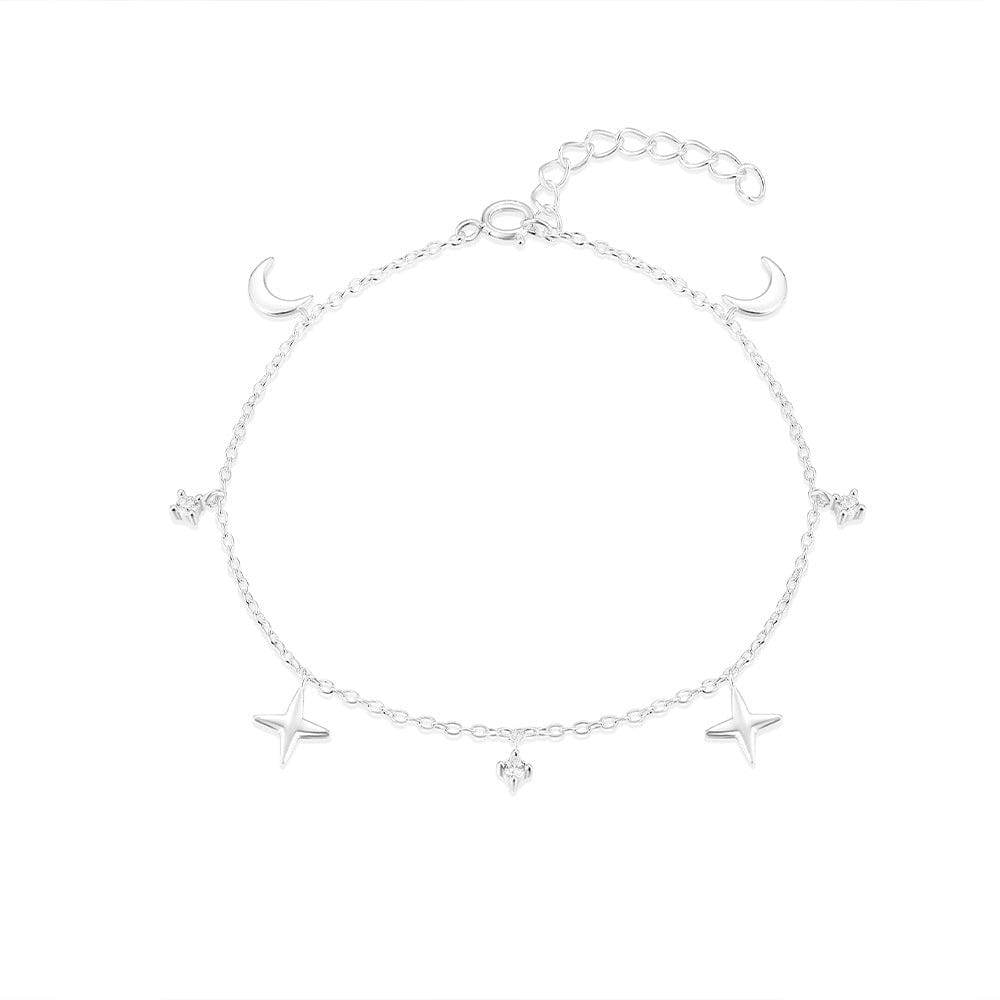 925 sterling silver layered four-star set with diamonds moon women's daily matching bracelet - MOWTE