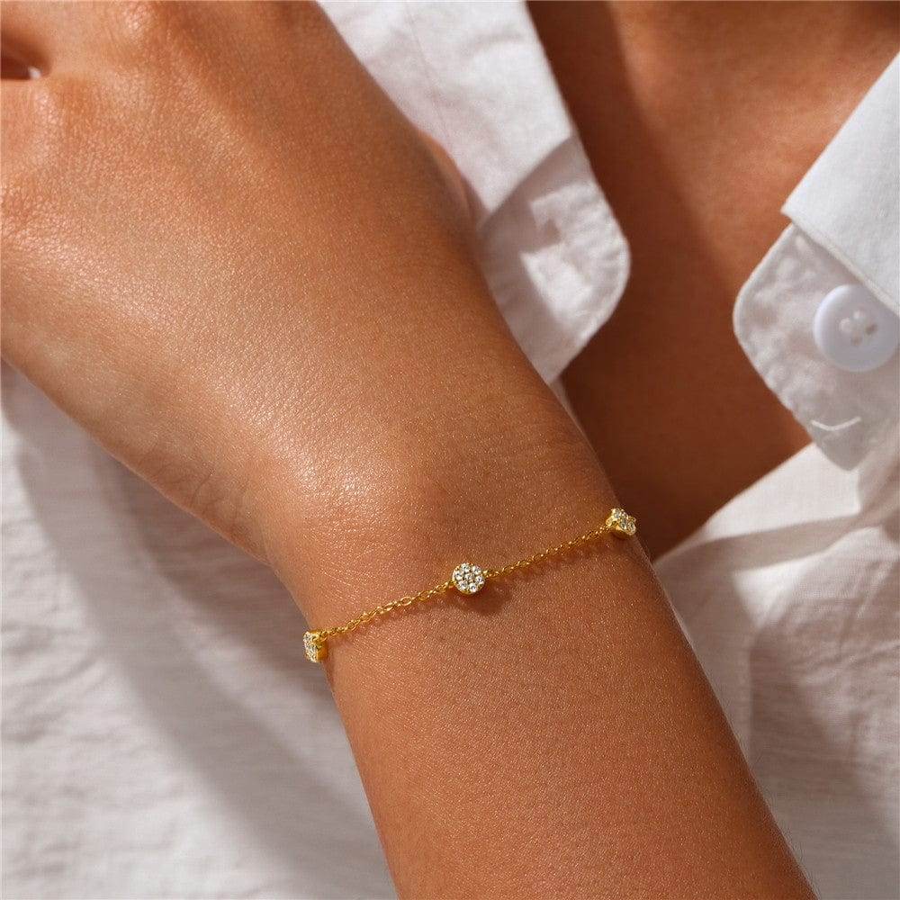 S925 sterling silver three round brand diamond inlaid daily matching women's bracelet - MOWTE
