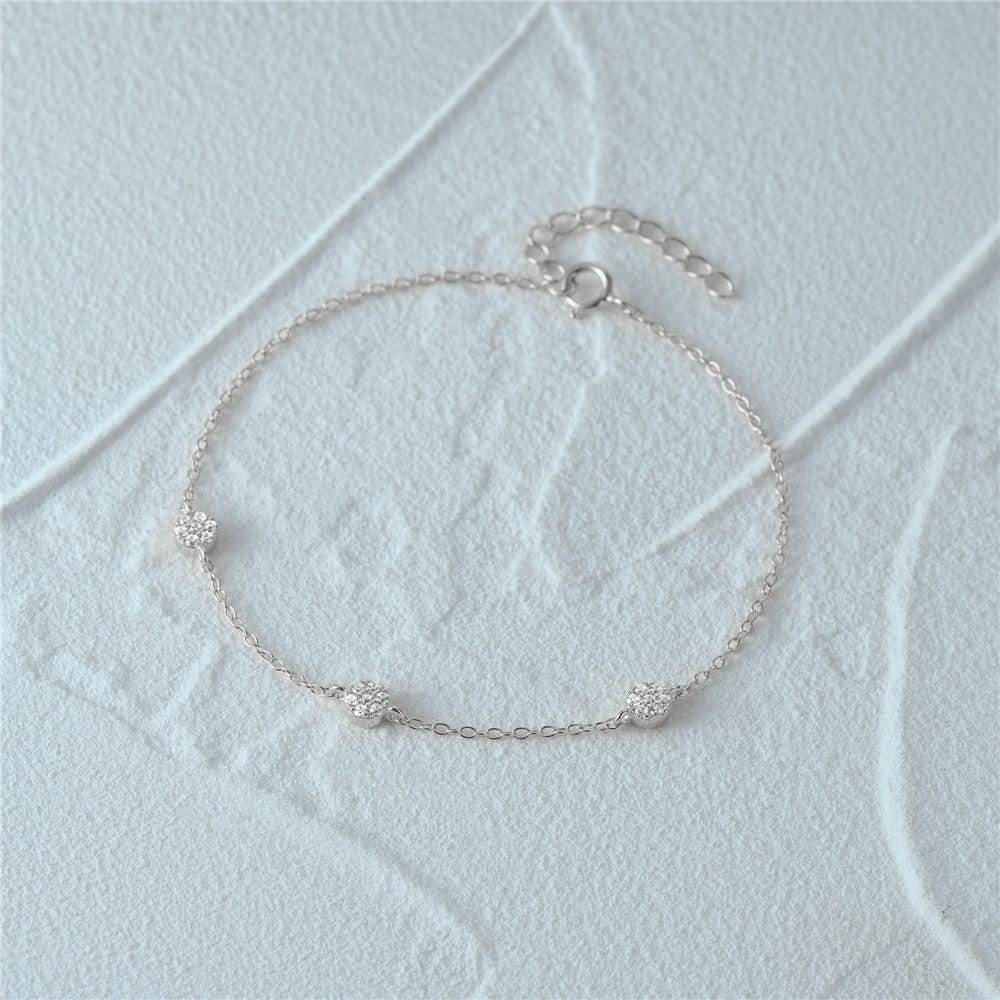 S925 sterling silver three round brand diamond inlaid daily matching women's bracelet - MOWTE