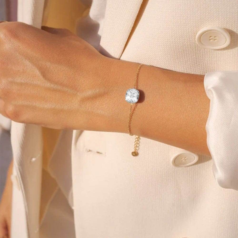 S925 silver minimalist geometric square super sparkling diamond inlaid bracelet for women - MOWTE