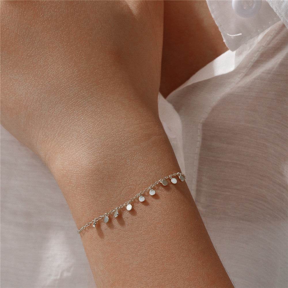 S925 pure silver simple round piece daily matching women's bracelet - MOWTE