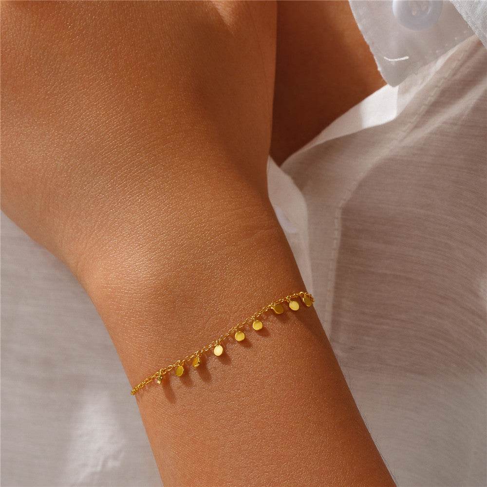 S925 pure silver simple round piece daily matching women's bracelet - MOWTE
