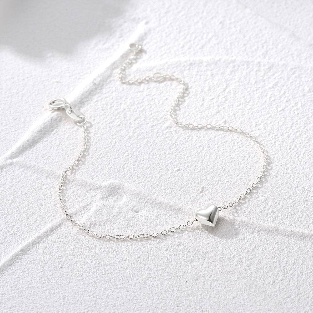S925 pure silver heart-shaped smooth daily commuting bracelet for women - MOWTE