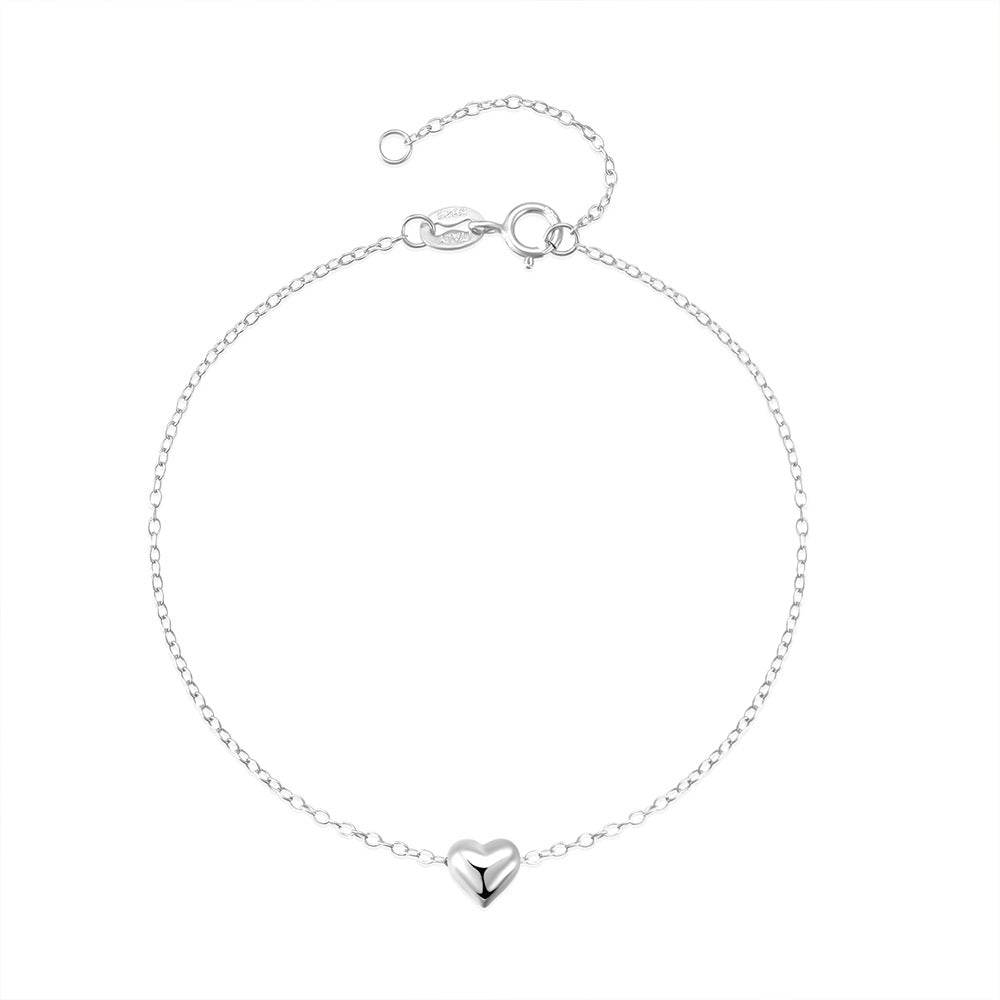S925 pure silver heart-shaped smooth daily commuting bracelet for women - MOWTE