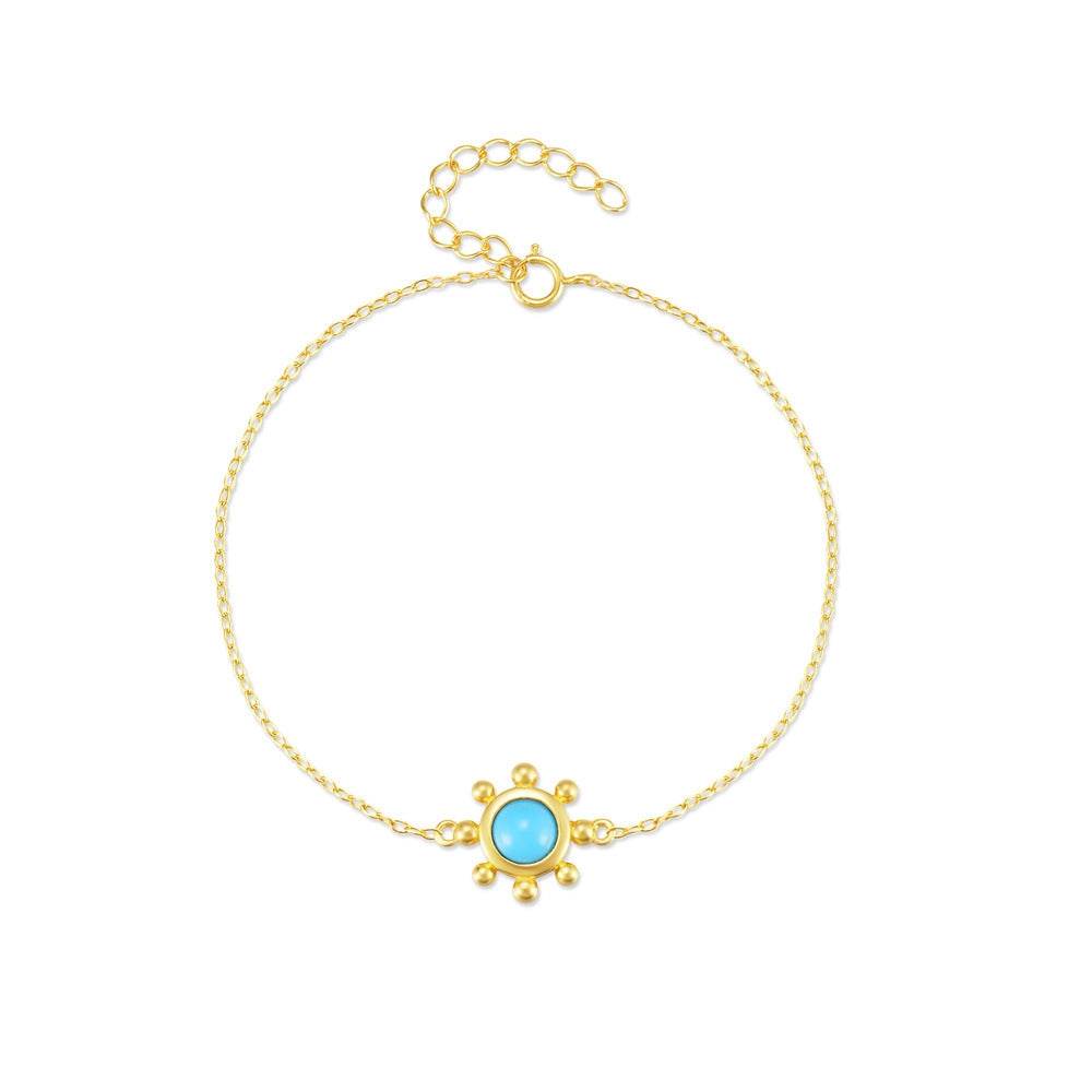 S925 pure silver turquoise flower round brand diamond inlaid women's bracelet - MOWTE