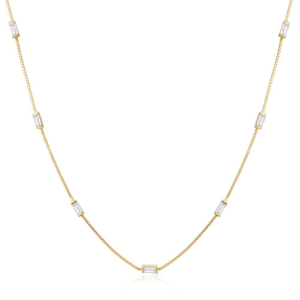 925 sterling silver exquisite simple fine chain color diamond collarbone chain necklace - MOWTE