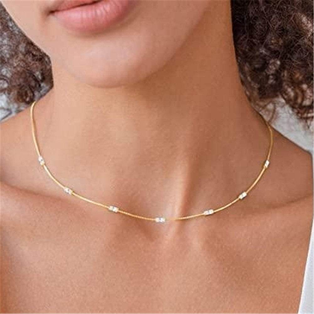 925 sterling silver exquisite simple fine chain color diamond collarbone chain necklace - MOWTE