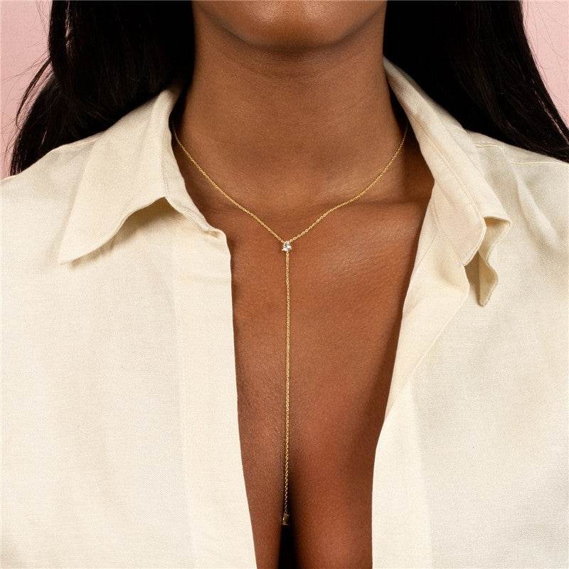 S925 pure silver simple Y-shaped diamond collarbone necklace for daily wear - MOWTE