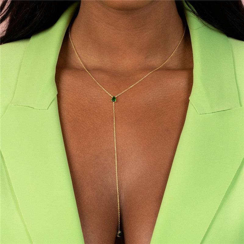 S925 pure silver simple Y-shaped diamond collarbone necklace for daily wear - MOWTE