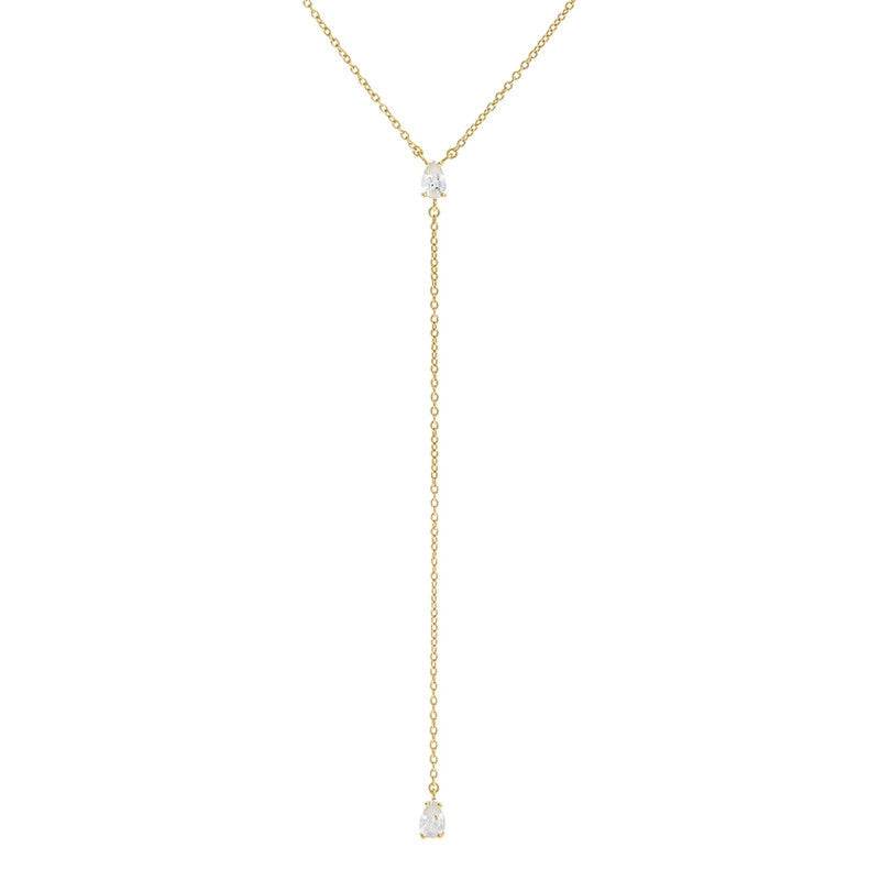 S925 pure silver simple Y-shaped diamond collarbone necklace for daily wear - MOWTE