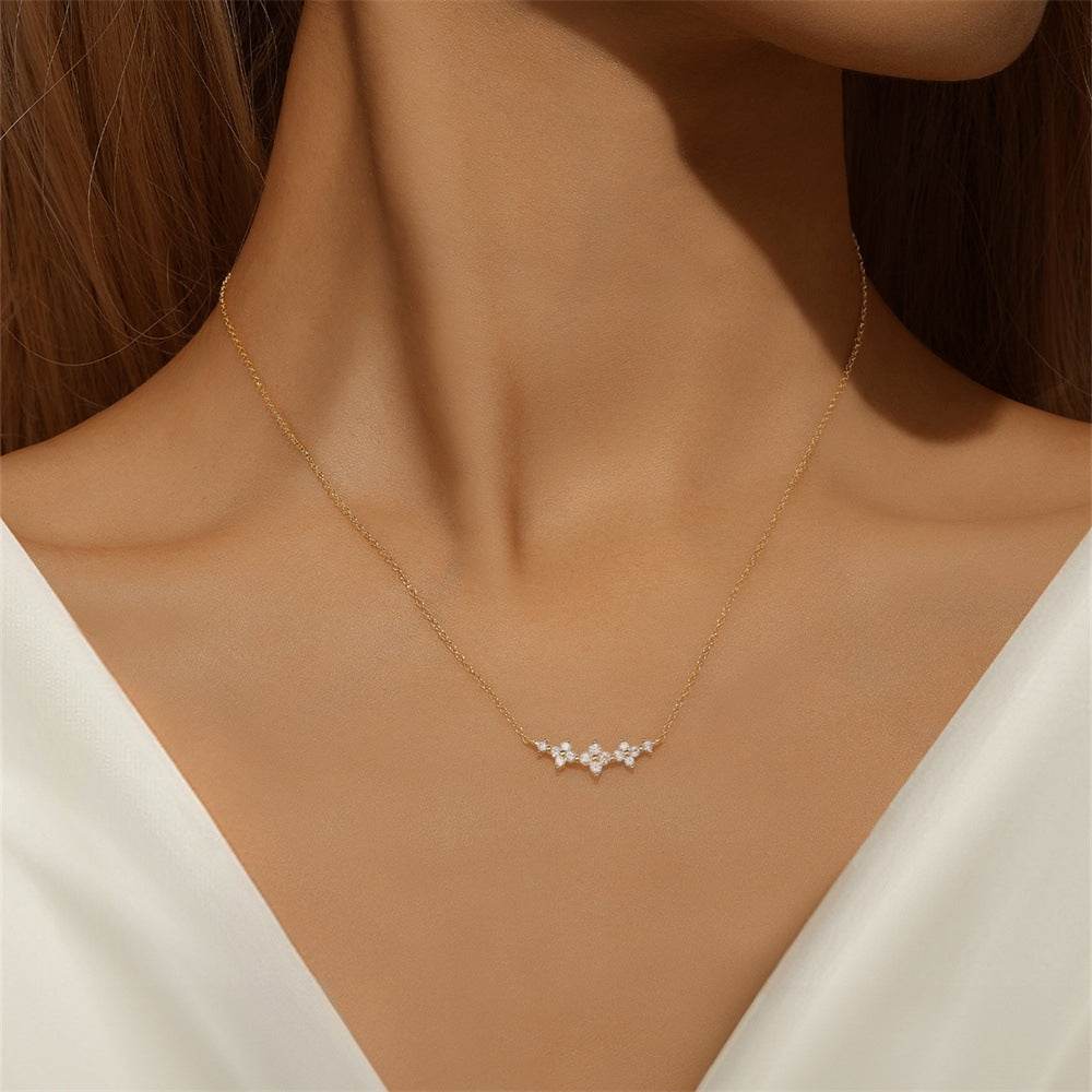 S925 sterling silver clover diamond inlaid exquisite pendant collarbone flower necklace for women - MOWTE