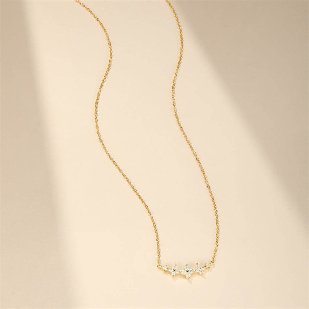 S925 sterling silver clover diamond inlaid exquisite pendant collarbone flower necklace for women - MOWTE