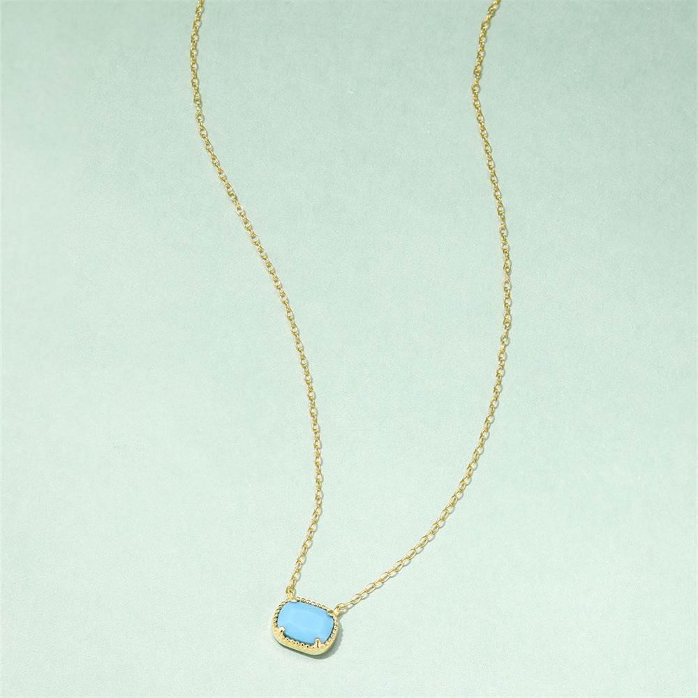 S925 pure silver geometric square turquoise collarbone chain - MOWTE