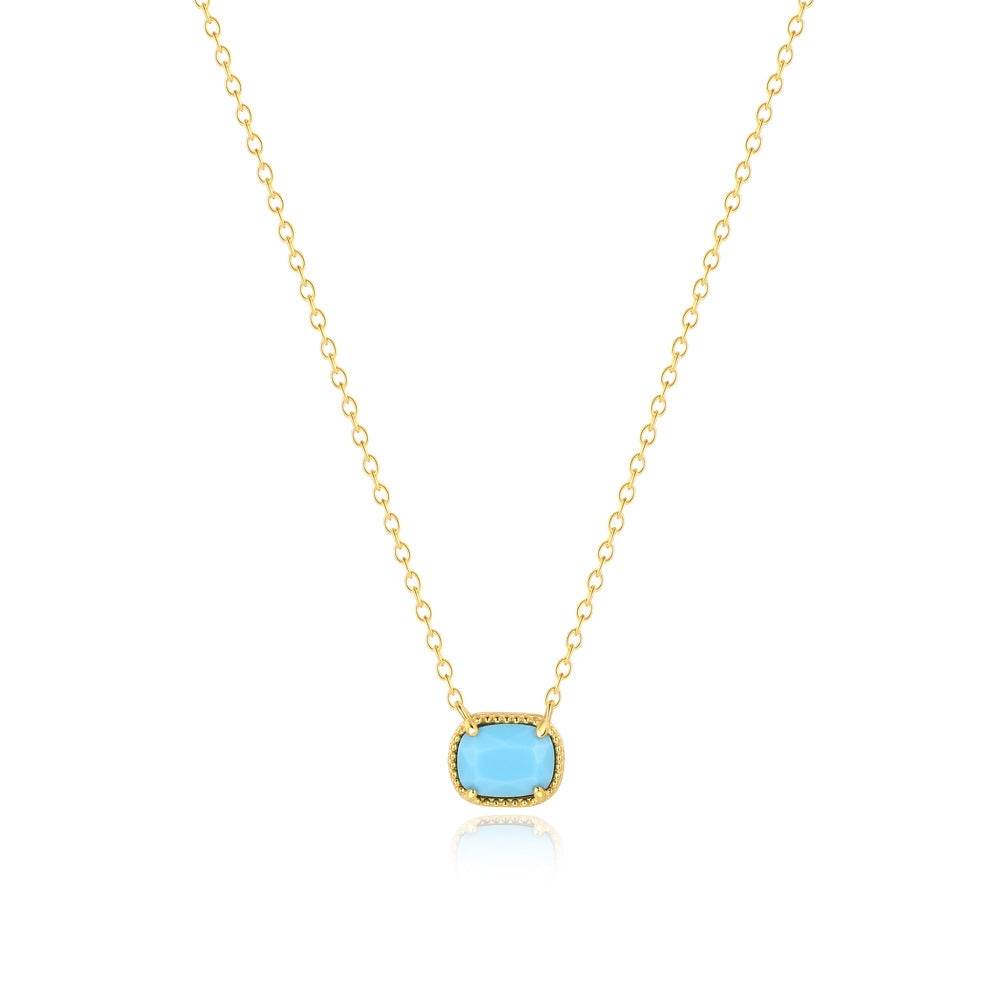 S925 pure silver geometric square turquoise collarbone chain - MOWTE