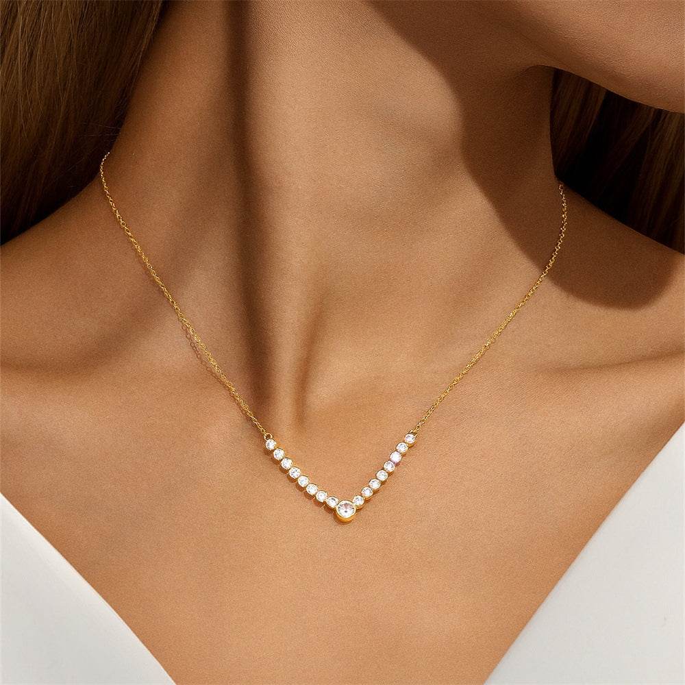 New S925 pure silver single row diamond circular collarbone chain - MOWTE