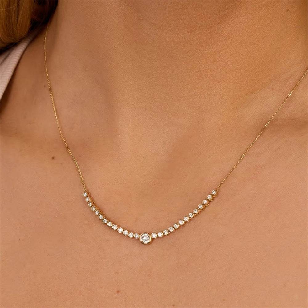 New S925 pure silver single row diamond circular collarbone chain - MOWTE
