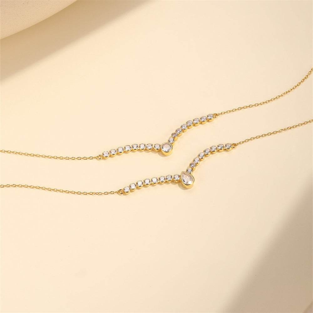 New S925 pure silver single row diamond circular collarbone chain - MOWTE