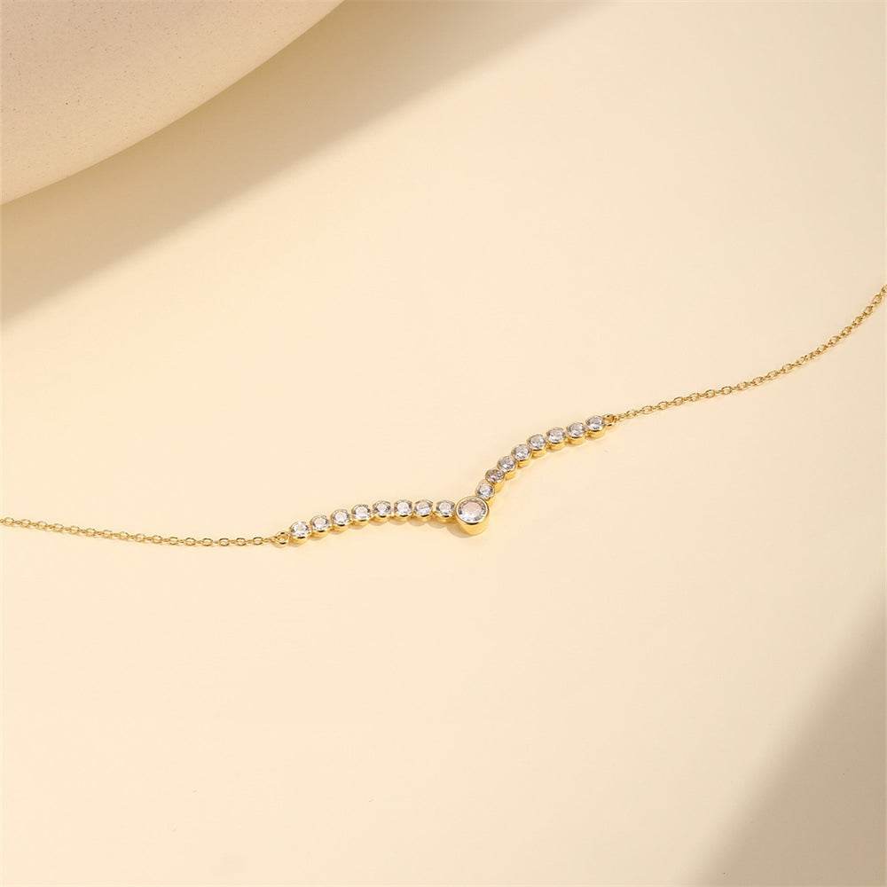 New S925 pure silver single row diamond circular collarbone chain - MOWTE