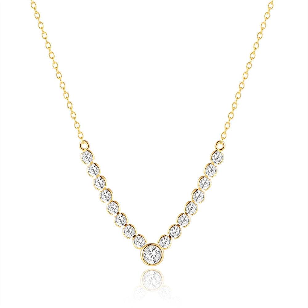 New S925 pure silver single row diamond circular collarbone chain - MOWTE