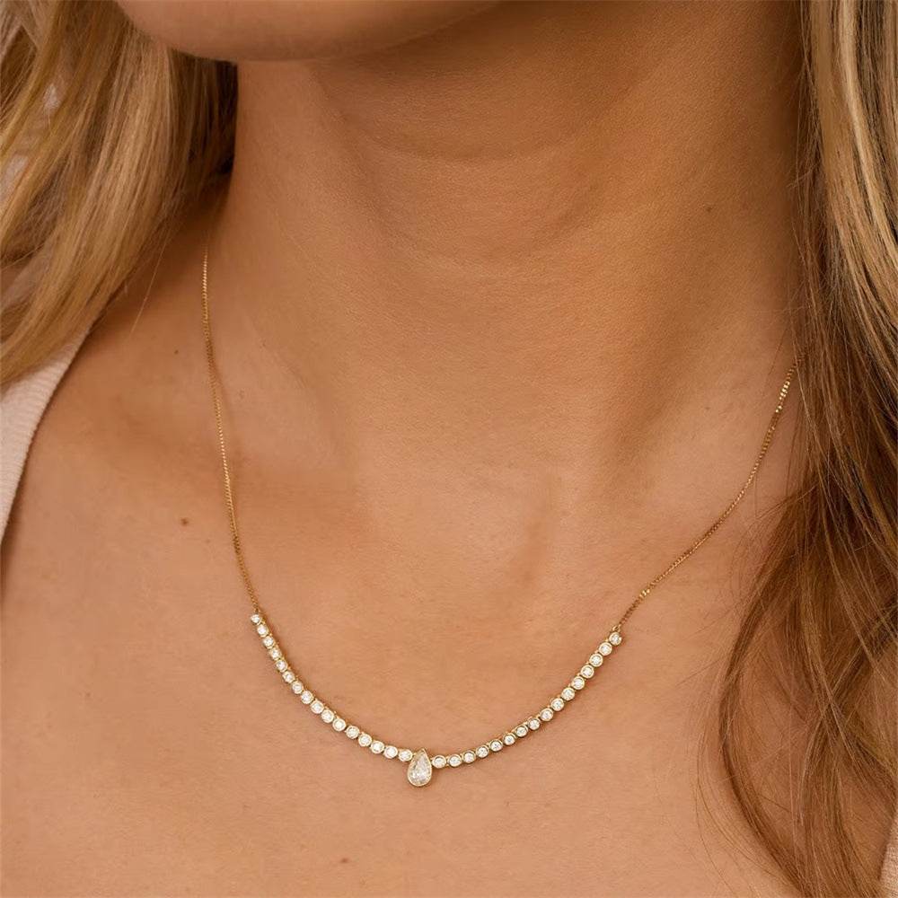 New S925 pure silver single row diamond circular collarbone chain - MOWTE